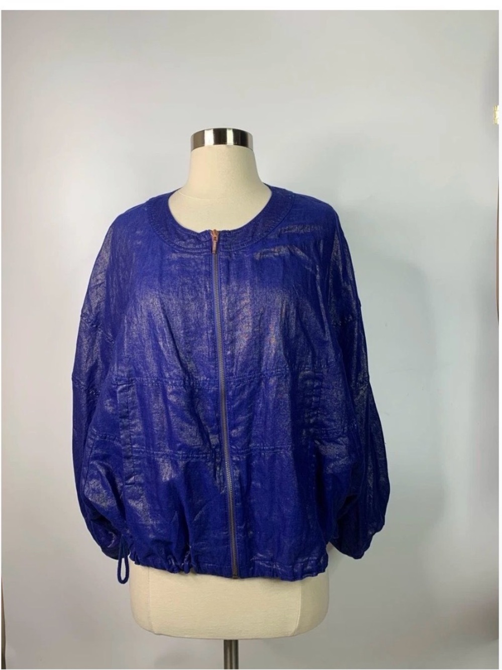 Anthropologie Sheer Royal Blue Zip-Front Bomber Jacket